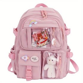 Women's Travel Backpack Women's Multi-Pocket Waterproof College School Bag Transparent Bag Large Capacity Laptop Backpack Reinforcement - Pink