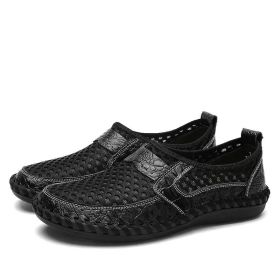 Spring Summer Autumn Mesh Slip-on Leather Shoe Men Casual Sport Loafers Breathable Trend Fashion Water Footwear Soft Comfortable (Color: Black, size: 38)
