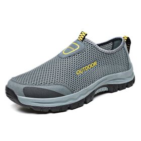 Mesh Men Casual Shoes Summer Outdoor Water Sneakers Men Trainers Non-slip Climbing Hiking Shoes Breathable Men's Treking Shoe (Color: Gray, size: 46)