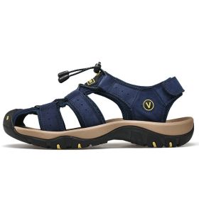 NEW Men's Sandals Summer Comfortable Men Shoes Soft Outdoor Men Roman Sandals Men Water Trekking Sandals Big Size 38-48 (Color: Blue, size: 7.5)