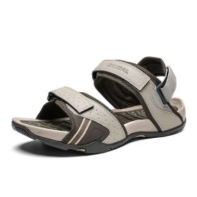 New Summer Men Shoes Classic Men Soft Sandals Breathable Roman Style Male Canvals Beach Sandals Water Shoes Large Size 46 (Color: Khaki, size: 7)