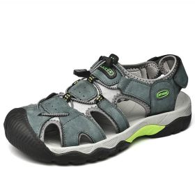 2022 Genuine Leather Men Shoes Summer New Large Size Men's Sandals Men Water Trekking Sandals Fashion Beach Sandals Slippers (Color: grey blue, size: 44)