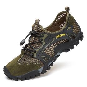 Summer Breathable Men Hiking Shoes Suede + Mesh Outdoor Men Sneakers Climbing Shoes Men Sport Shoes Quick-dry Water Shoes (Color: Army Green, size: 43)