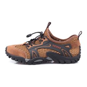 Summer Breathable Men Hiking Shoes Suede + Mesh Outdoor Men Sneakers Climbing Shoes Men Sport Shoes Quick-dry Water Shoes (Color: Brown, size: 43)