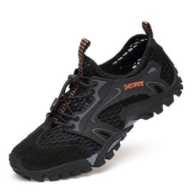 Summer Breathable Men Hiking Shoes Suede + Mesh Outdoor Men Sneakers Climbing Shoes Men Sport Shoes Quick-dry Water Shoes (Color: Black, size: 48)