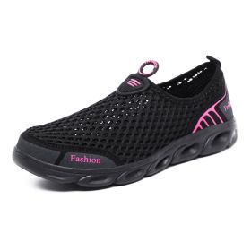 Summer Women Shoes Casual Shoes Slip-On Flats Female Loafers Woman Breathable Zapatillas Water Sneakers Shoes Zapatos De Mujer (Color: Black Red, size: 45)
