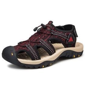 New Mesh Men Roman Sandals Soft Fisherman Summer Casual Shoes Water Men Beach Sandalias Water Fashion Outdoo Sneakers Size 39~48 (Color: Black Red, size: 13.5)